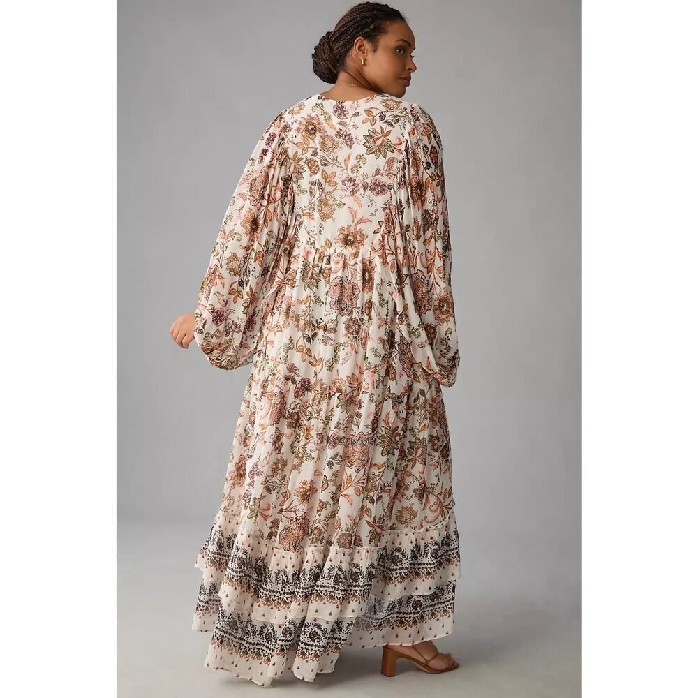 Anthropologie Boho Floral Maxi Dress Small Peasant Sleeves Tiered Viscose - Picture 2 of 9